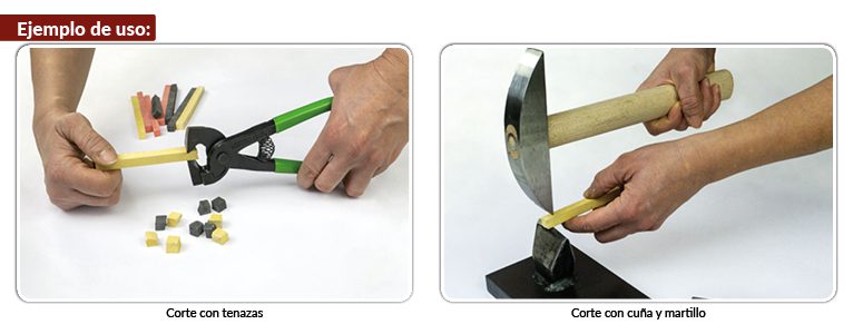 Ejemplo de corte de una barra con tenazas, cuña y martillo