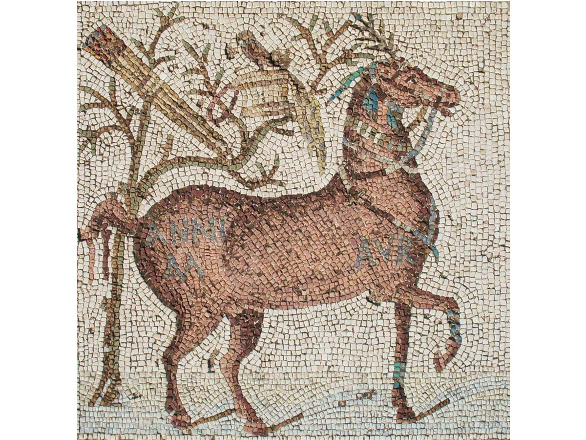 mosaico caballo equipamiento de cazador
