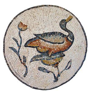 Mosaico romano pato circular. Tamaño 60×60 cm. 2800 teselas de 7,5mm.