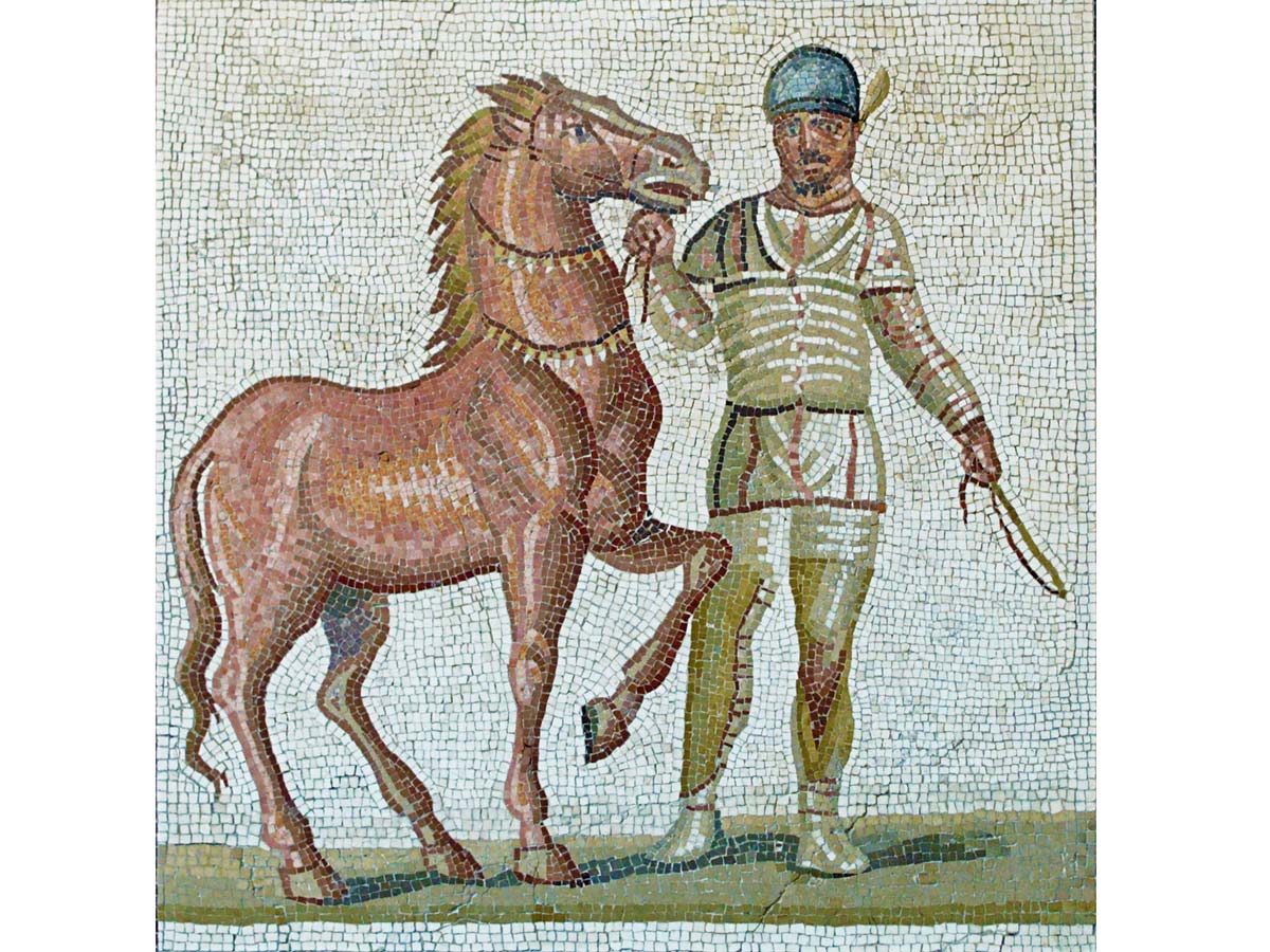 mosaico romano auriga con caballo