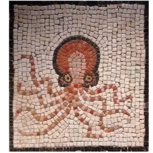 Mosaico romano pulpo. Tamaño: 24×21 cm. 1600 teselas de 5mm.