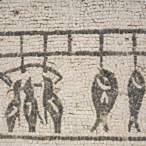 Mosaico bodegón cocina romana. Tamaño 51×30 cm. 4500 teselas de 5mm.