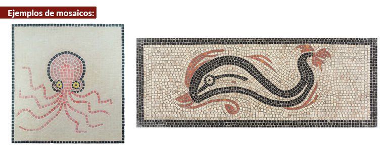 Ejemplos de mosaicos realizados con las teselas de un tamaño de 5x5x5mm y un peso aproximado entre 0,12 y 0,17 gramos