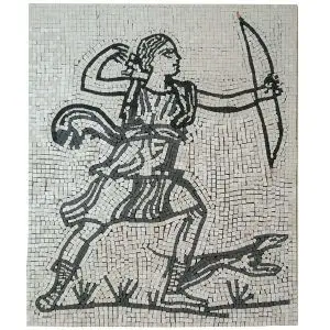 Mosaico Diana cazadora terminado. Tamaño 40×34 cm. 5000 teselas de 5mm.