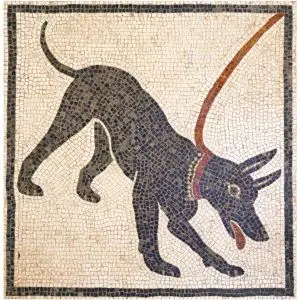 Mosaico perro Cave Canem. Tamaño 38×38 cm. 5000 teselas de 5mm.