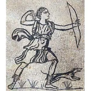 Mosaico Diana cazadora terminado. Tamaño 40×34 cm. 5000 teselas de 5mm.