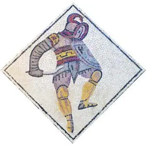 Kit mosaico gladiador Tracio. 3000 teselas de 7,5 mm. Tamaño: 42×42 cm.