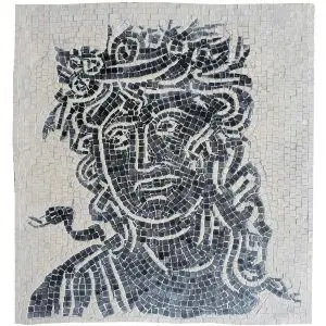 Mosaico romano las estaciones terminado. Tamaño: 28×28 cm. 4000 teselas de 5mm.