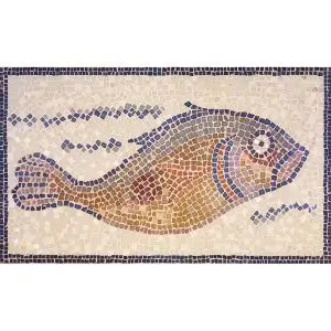 Mosaico pez museo Brooklyn. Tamaño 60×35 cm. 3000 teselas de 7,5 mm.