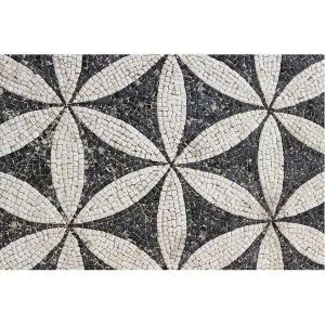 Mosaico geométrico pétalos blanco y negro. Tamaño 42×28 cm. 3000 teselas de 5mm.
