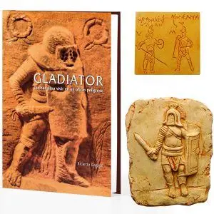Pack regalo libro Gladiador dedicado + relieve + imán