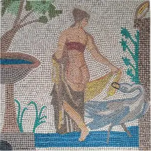 Mosaico Leda y el cisne hecho a mano. Medida: 60×60 cm. 6500 teselas de 7,5mm.