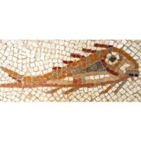 Mosaico romano pez naranja. Tamaño: 28×14 cm. 460 teselas de 7,5mm.